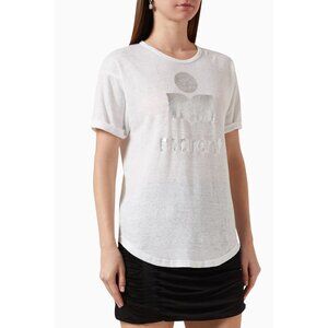 ISABEL MARANT ETOILE White Linen KOLDI Silver Foil Print Knit Jersey T-Shirt S